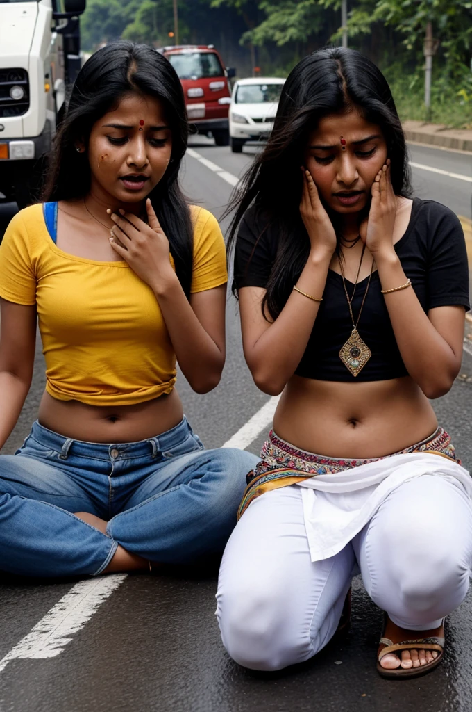 Young indian people crying in a road for protesting