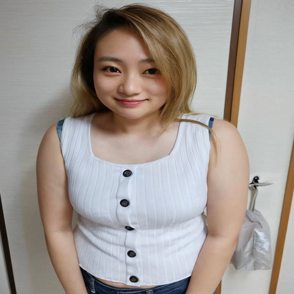 there is a woman standing in front of a door with a cake, chiho, aoshima chiho, 30 years old woman, 3 0 years old woman, wearing white camisole, 2 7 years old, narumi kakinouchi, harumi, 2 8 years old, chiho ashima, shiori teshirogi