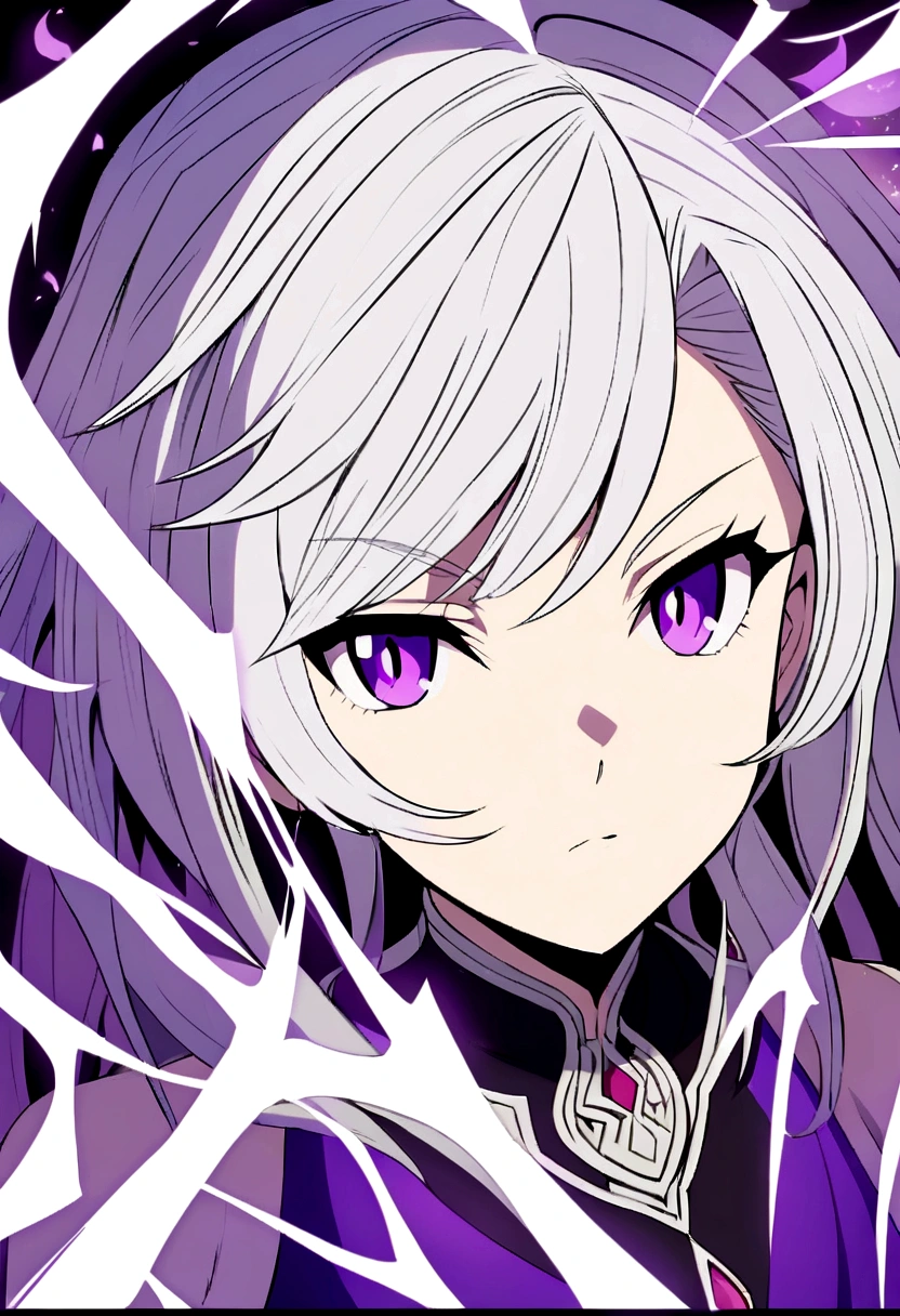  anime style ,purple eyes and silver hair 