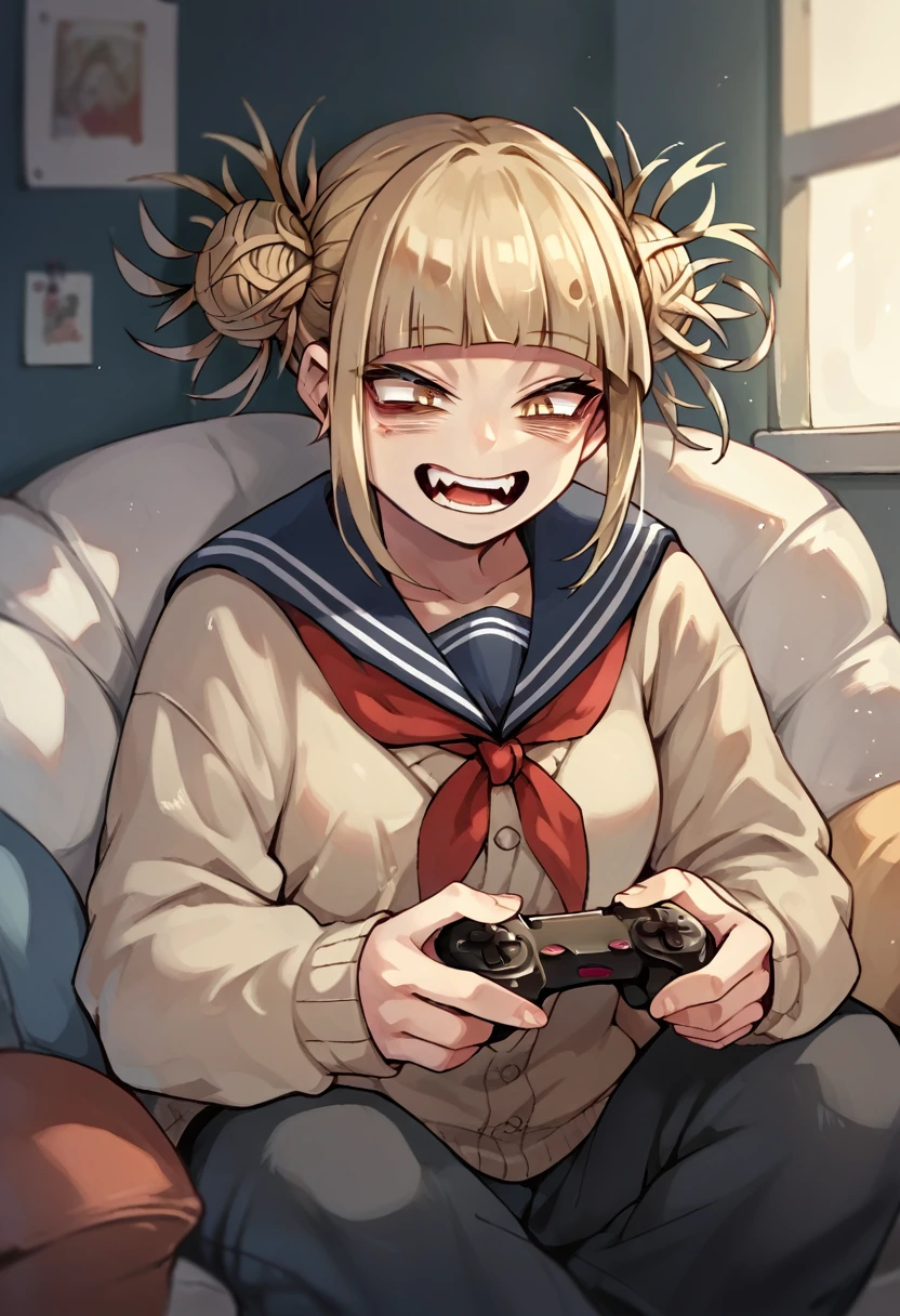 Himiko toga holding an xbox controller while playing