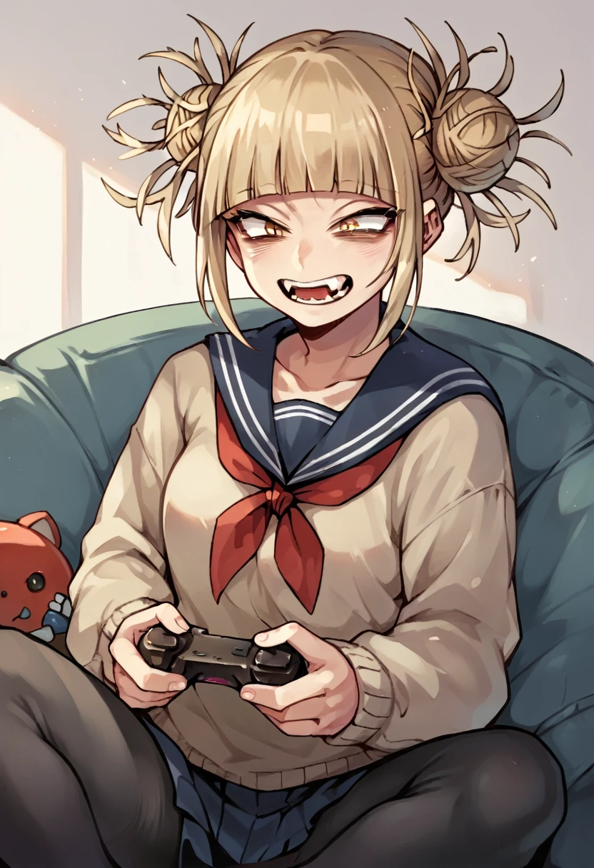 Himiko toga holding an xbox controller while playing