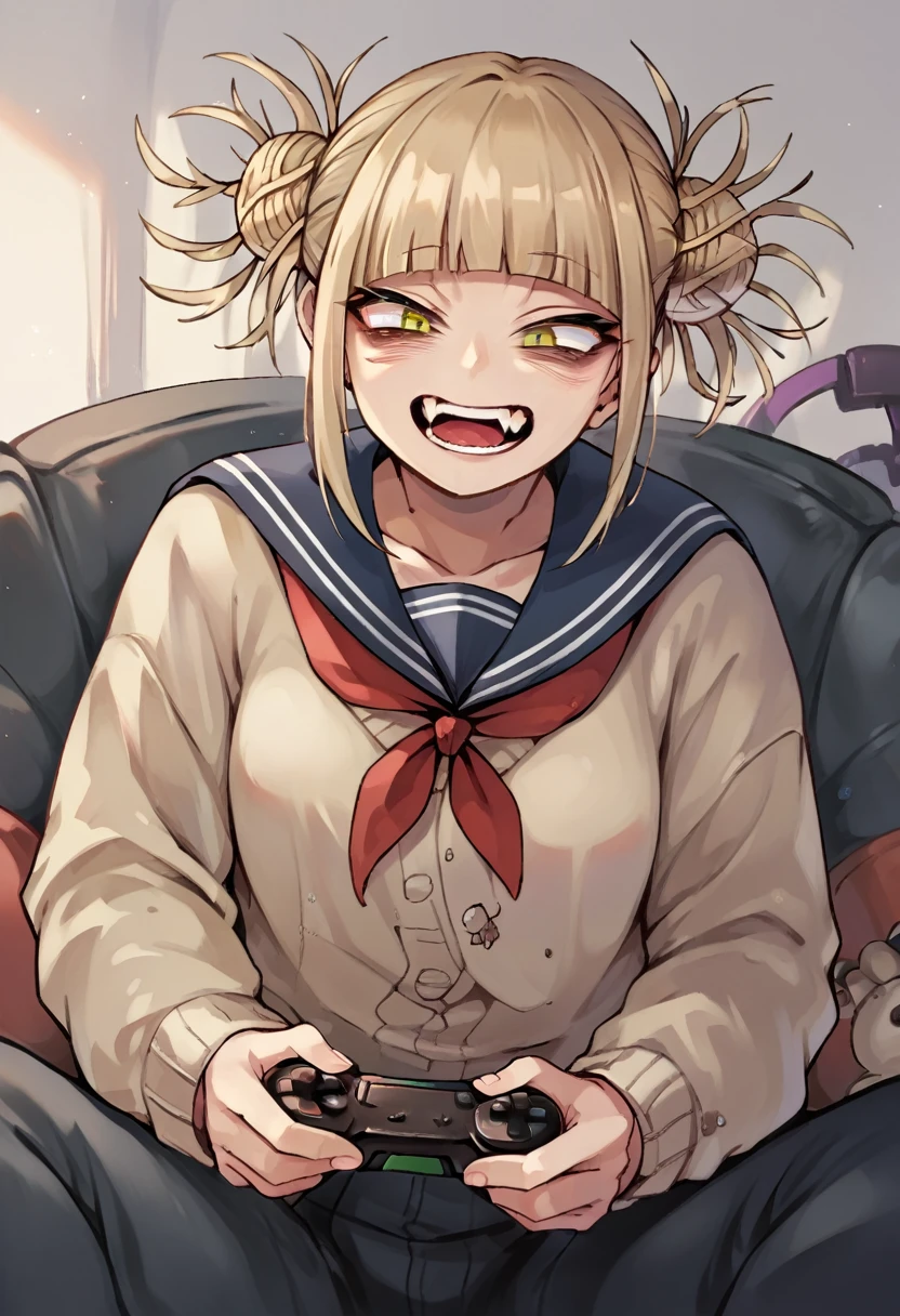 Himiko toga holding an xbox controller while playing