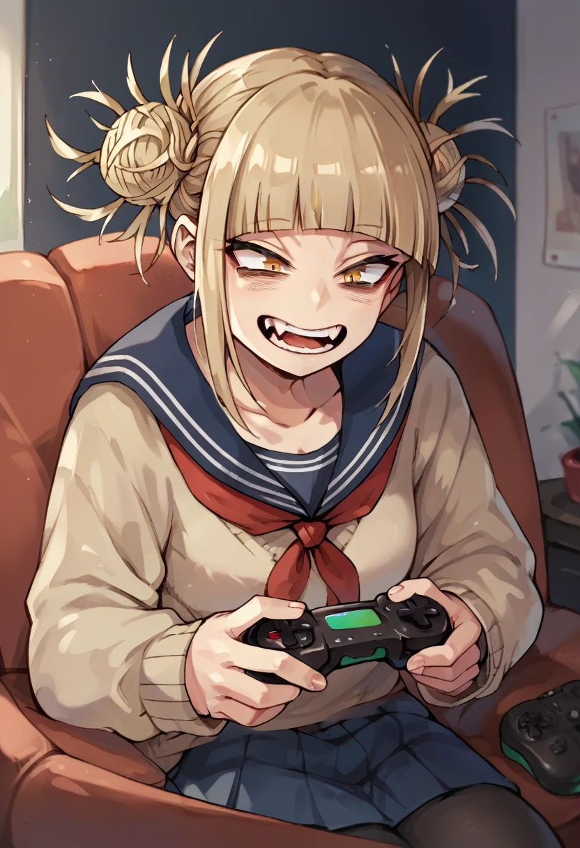 Himiko toga holding an xbox controller while playing