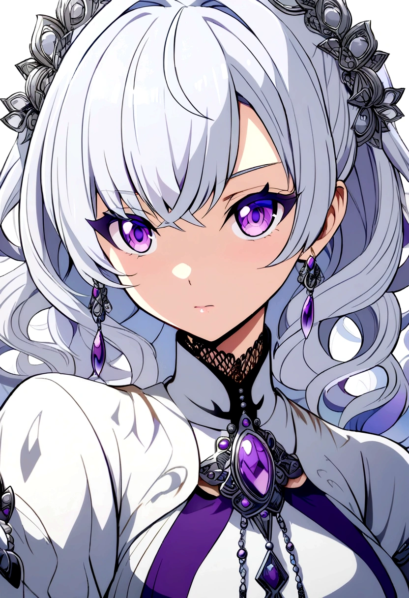anime style ,purple eyes and silver hair