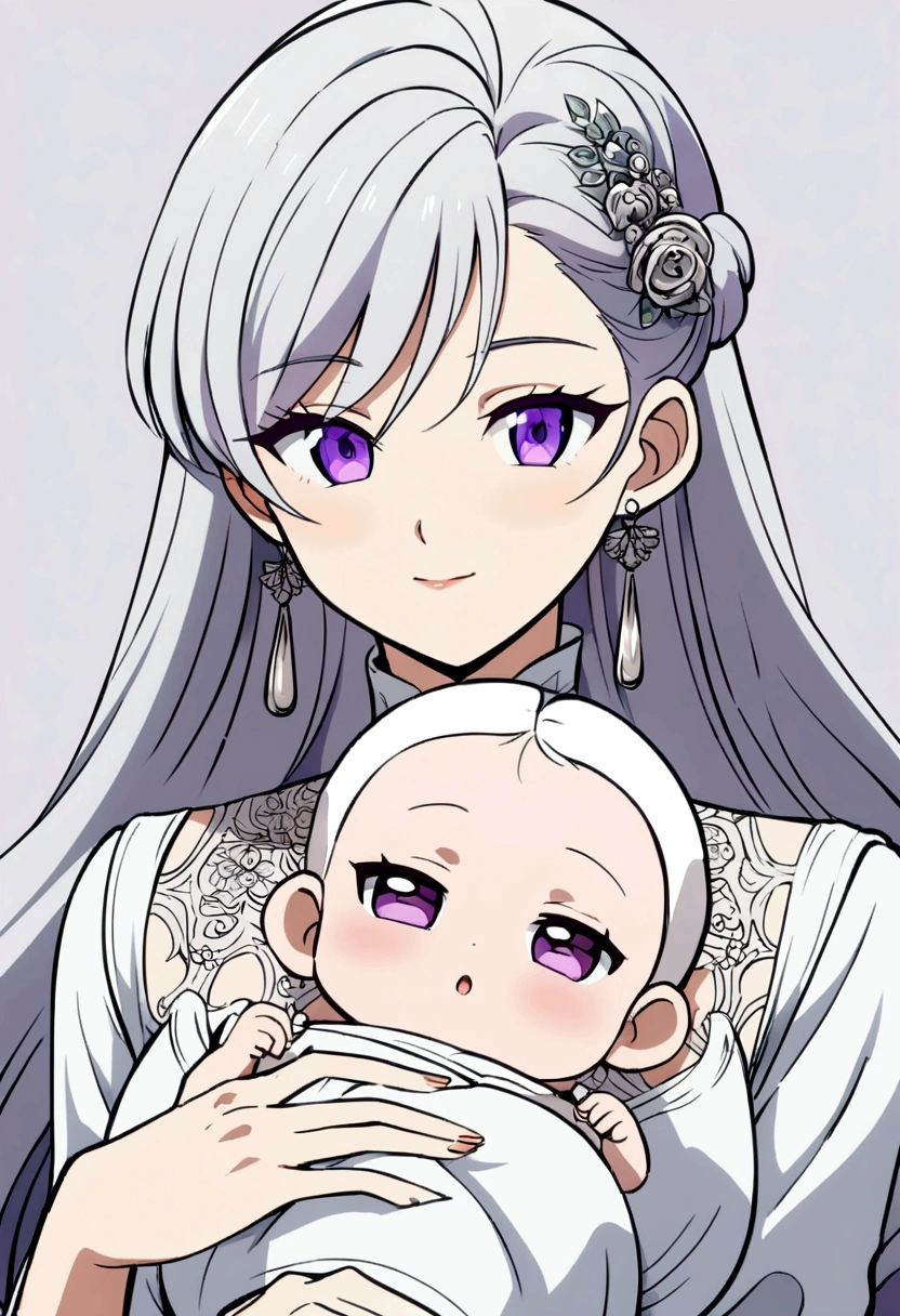  anime style ,purple eyes and silver hair (tender  )