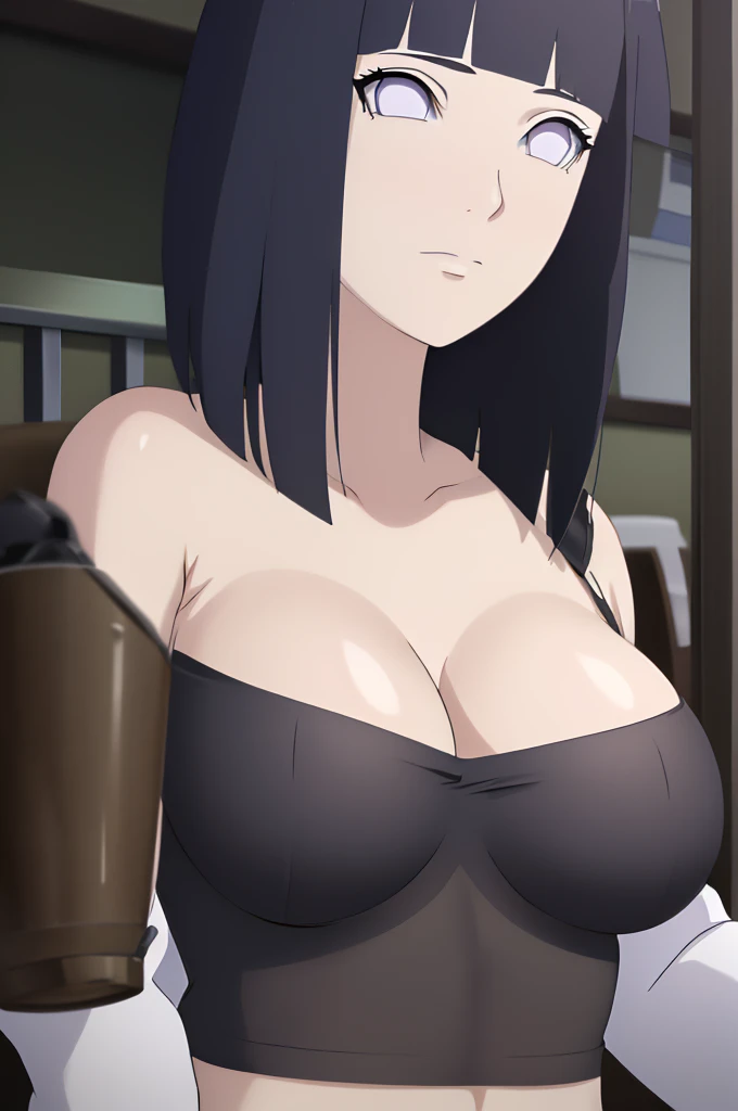 masterpiece, (intricate details), (colorful),cinematic lighting,extremely detailed CG unity 8k wallpaper ,hinata\(boruto\), 1girl,solo, large breasts, (hinata, hyuuga hinata, purple eyes, blunt bangs, black hair) big breasts, perfect breasts, large breasts, round breasts, sexy body, black bra, cleavage, bare shoulders, collarbone, underboob, plain background, close up shot, portrait, upper body shot, headshot, white backdrop, perfect eyes, glowing eyes, beautiful eyes, black background, simple background, no background , 