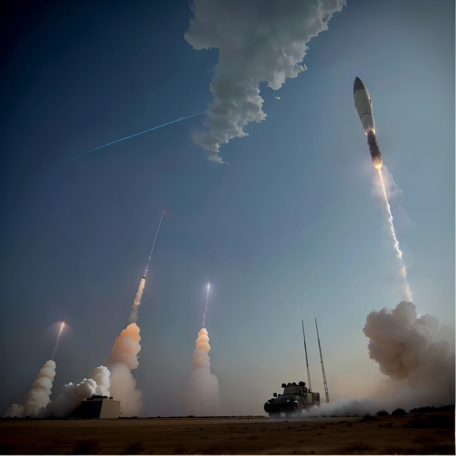无数missile发射，Thick smoke，Close-up of a cloud of smoke rising in the sky, missile explosions in the sky, missile, launch tracking missile, himars, 巡航missile袭击, Rocket发射ing into the sky, Rocket发射, , Rocket, Rocket发射ing, Start the test, Spaceship in the sky, himars with missile, Spaceship in the sky, Rocket发射