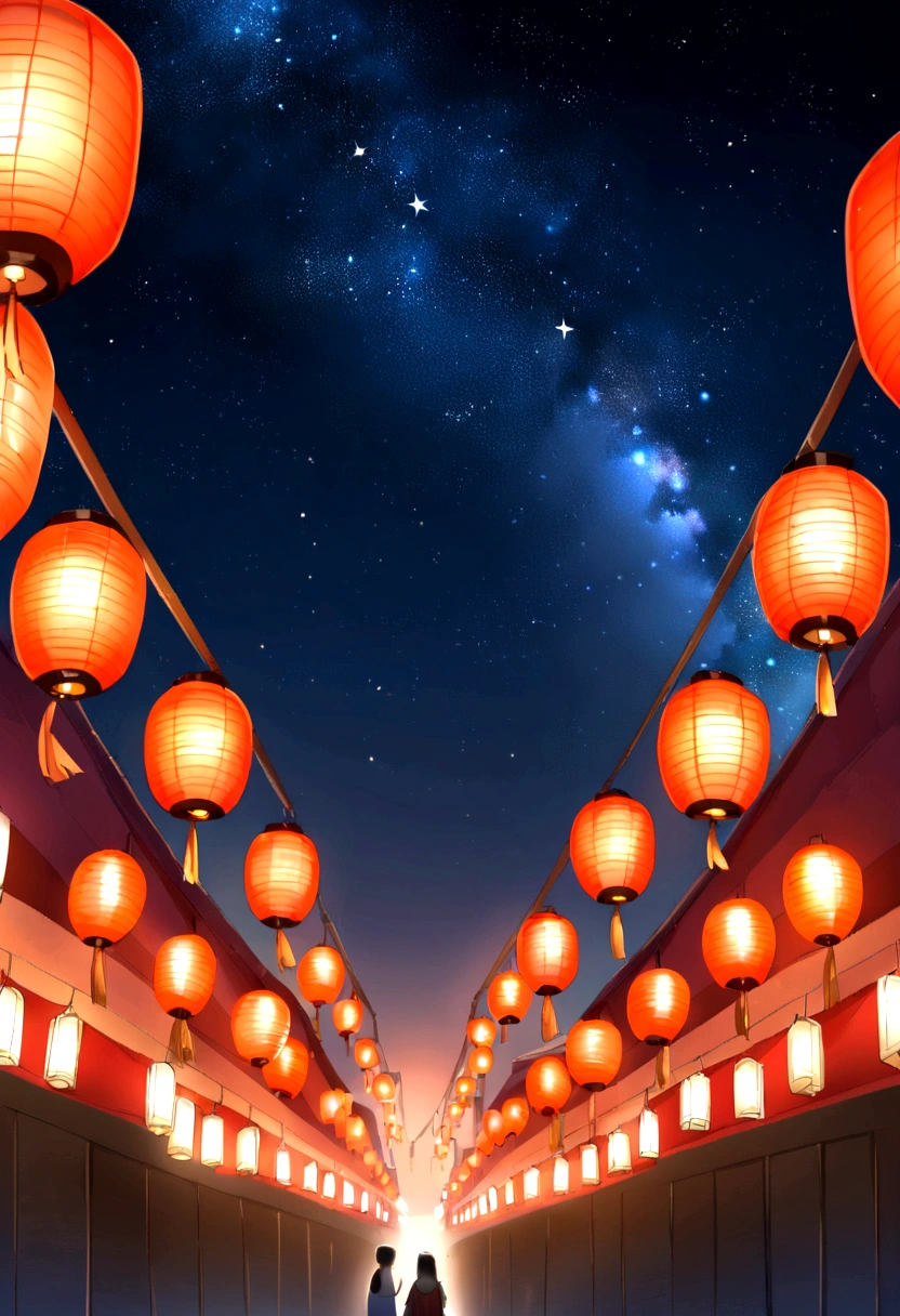 Summer festival、Japan、Lantern、Starry Sky、Increase the proportion of sky、No people、Lanternの数は6t