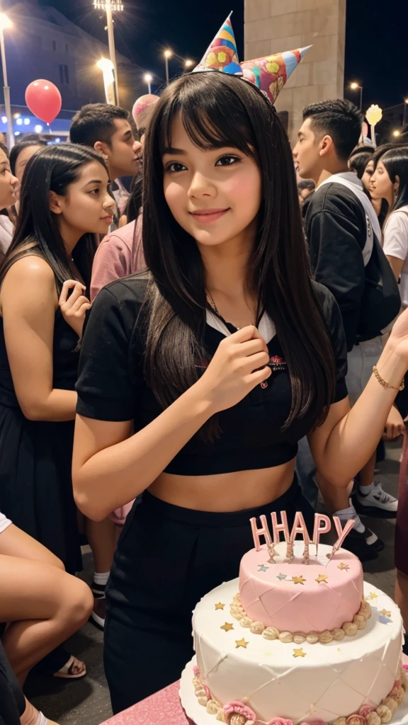 A girl who is celebrating her birthday with many people.