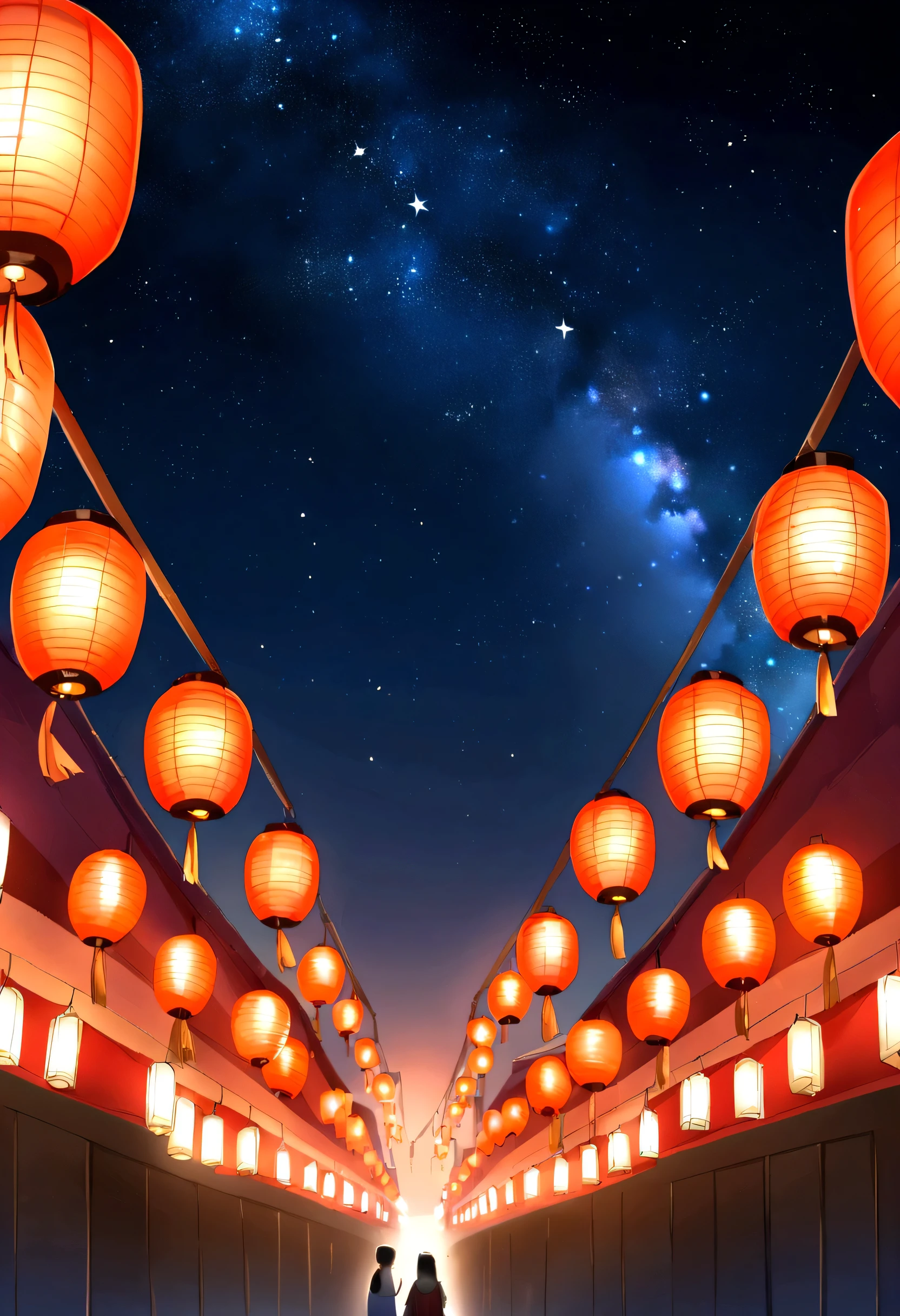 Summer festival、Japan、Lantern、Starry Sky、Increase the proportion of sky、No people、Lanternの数は6t