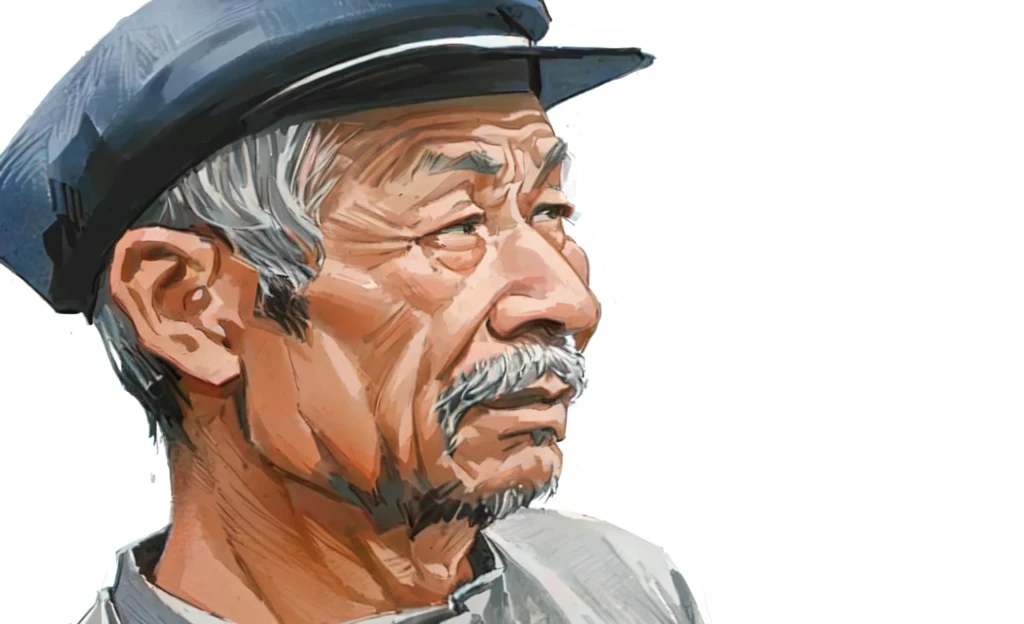 Arav man wearing hat and grey shirt, an Old Man, An old man, Old Man, Asian, head of Old Man, Old Man portrait, wise Old Man, portrait photo of an Old Man, Sad person, Japanese farmers, old man look, Wrinkled face, by Cheng Zhengkui, of an Old Man