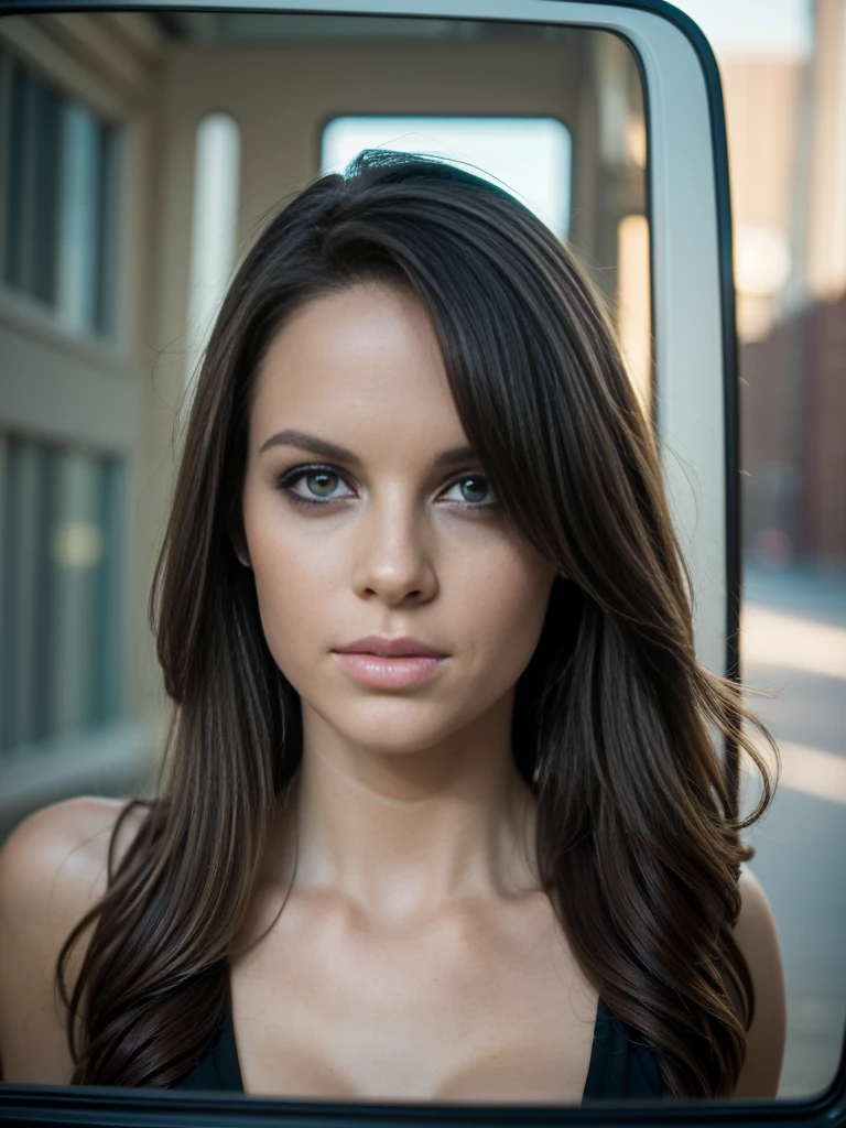(detailed face)), (detailed facial features)), (thin skin), pale skin, great details, (cool color), reflection, (art teacher), (perfect proportions), (realistic photos), (Highest quality) ), taken with Canon EOS R5, 50mm lens, F/2.8, hdr, ((full photos)), (8k), (background), (film lighting), (dramatic lighting), (sharp focus), (Complex), alley background, inside a car