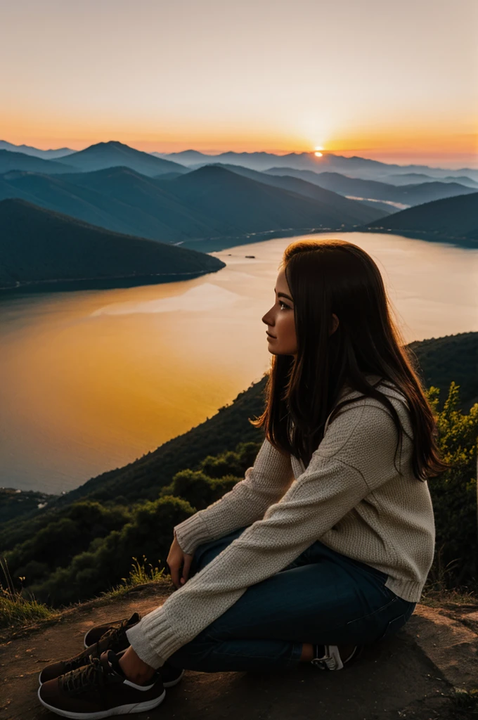 Young Odyssey watching sunrise from the top of a hill.
Sun rises between two connected hills