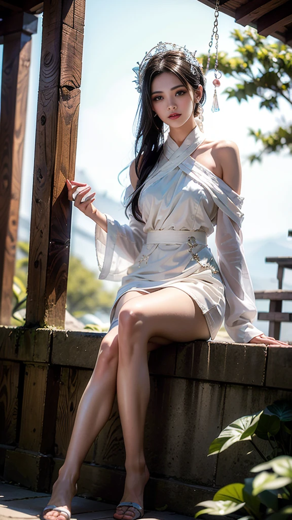 countryside tall Alluring Japanese woman White actress hat Long Hair Straight Hair Black Hair Completely naked Whitening skin Big Tits Big Ass Voluptuous figure Sandals
