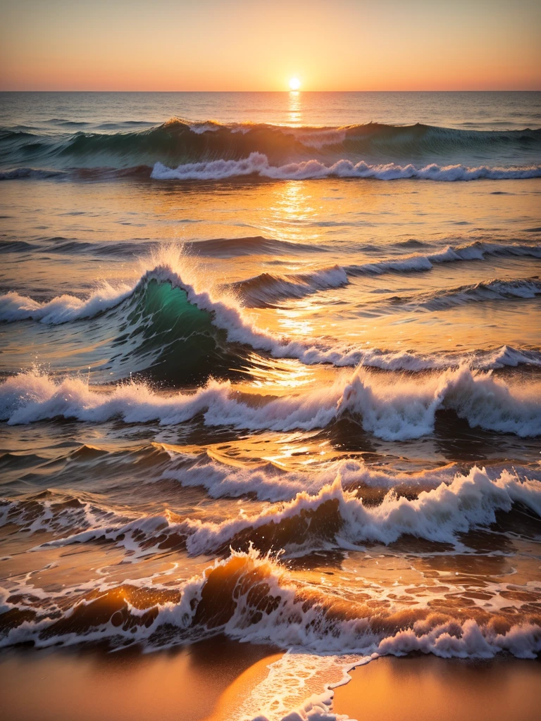 summer，the sea，Skysky，（the sunset），Single orange-yellow tone，high saturated，Low brightness，film stock photograph，professional photoshooting，wide wide shot，high-angle view，High- sharpness,