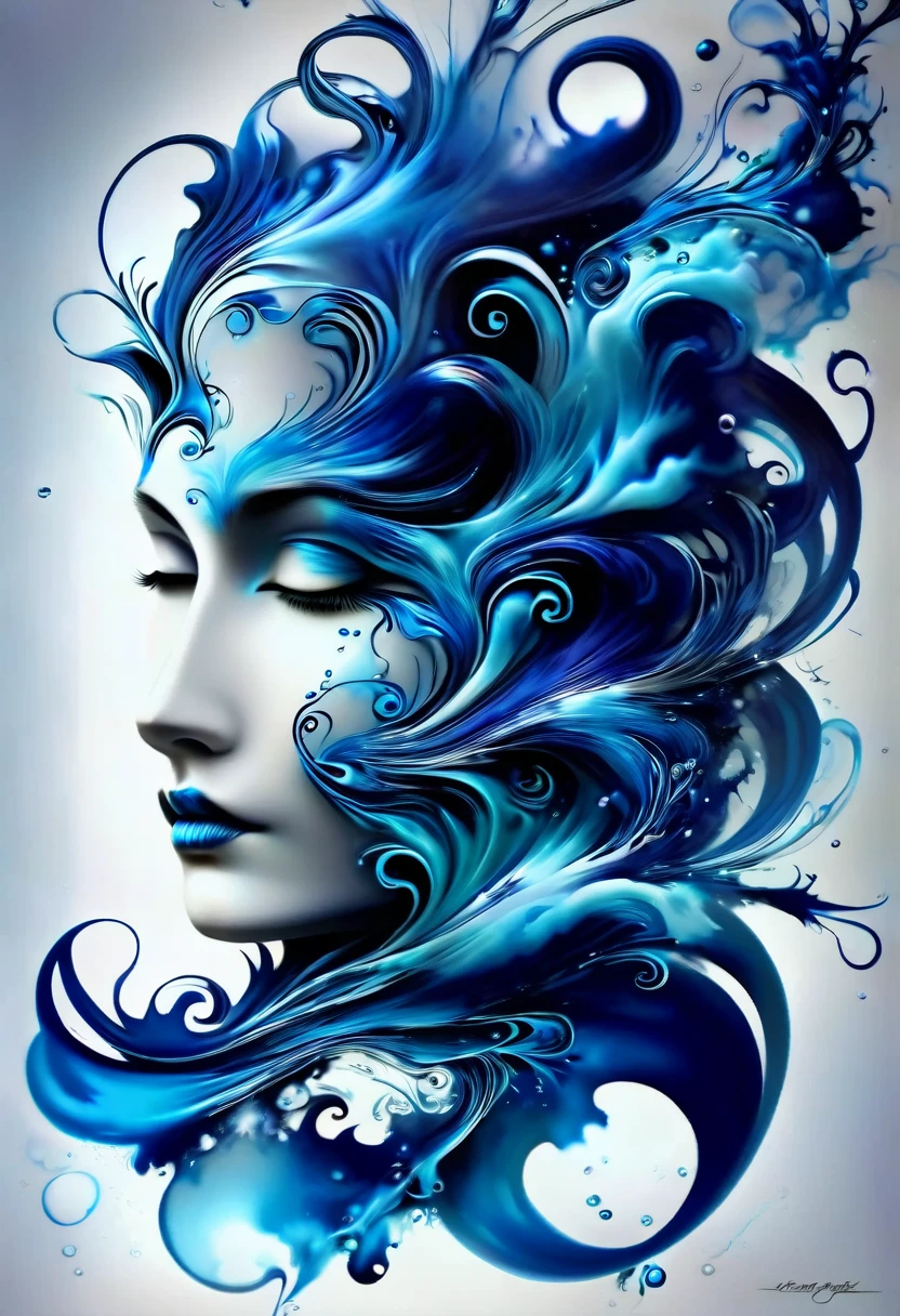 Blue ink art，Wallpaper Mobile Phone，In airbrush style, Beautiful details