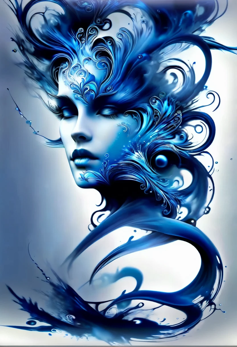 Blue ink art，Wallpaper Mobile Phone，In airbrush style, Beautiful details