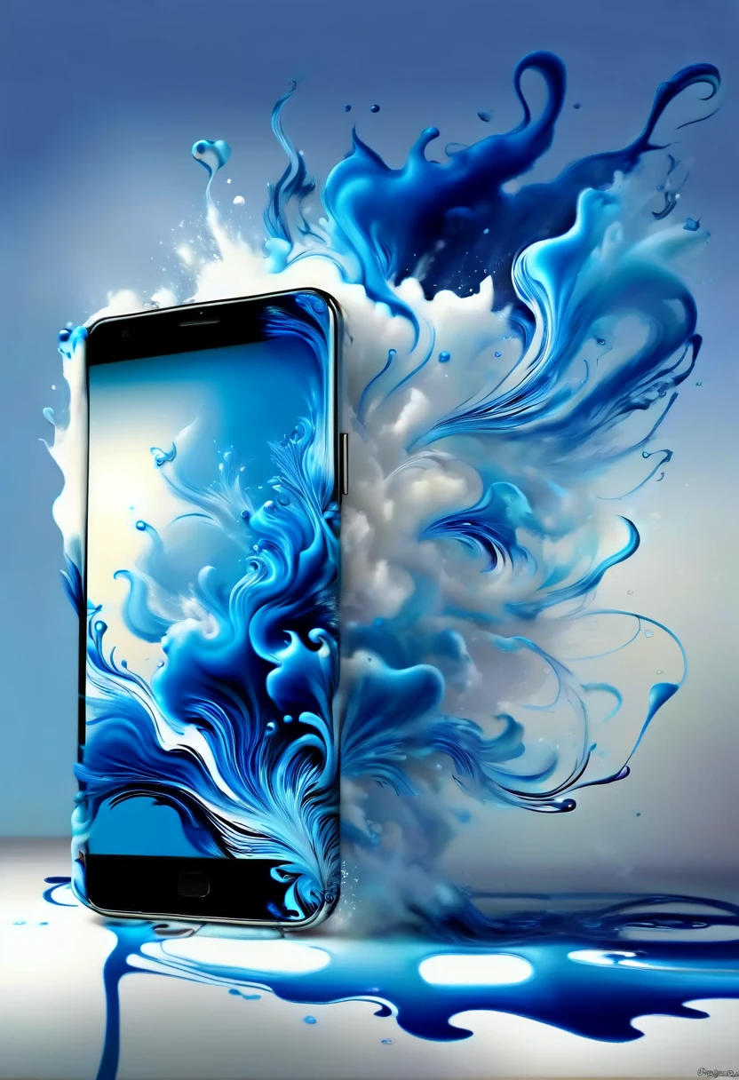 Blue ink art，Wallpaper Mobile Phone，In airbrush style, Beautiful details