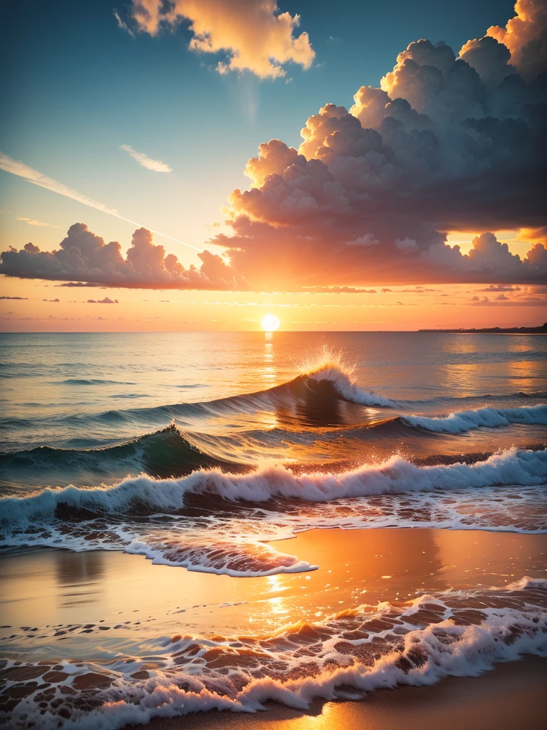 summer,the sea,Skysky,(the sunset),Single orange-yellow tone,high saturated,Low brightness,film stock photograph,professional photoshooting,wide wide shot,high-angle view,High- sharpness,
