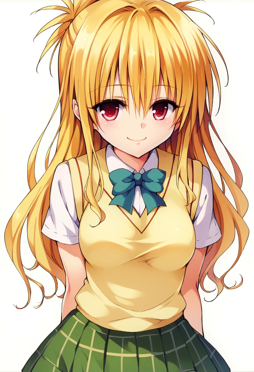 Kentaro Yabuki, love〜????, ore_9, score_8_superior, score_7_superior BREAK
konjiki no yami, Red eyes, Blonde, Hair Intake, Long Hair, Hair Pod, , skirt, Sweater vest, View your viewers, A light smile, Portraiture, skirtたくしsuperiorげ,Panties in full view