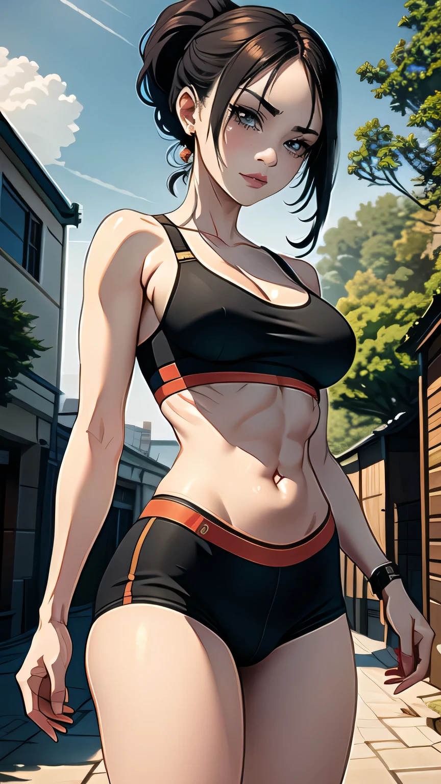 (cowboy shot), (masterpiece, best_quality, detailed, immaculate:1.3), epic, illustration,
BREAK
ArtemisYJ, ponytail,super long hair,
(Black sports bra ),shorts
,medium breast,earrings,(nike),fit body,abs
BREAK
(courtyard, garden, outdoors, gorgeous view)