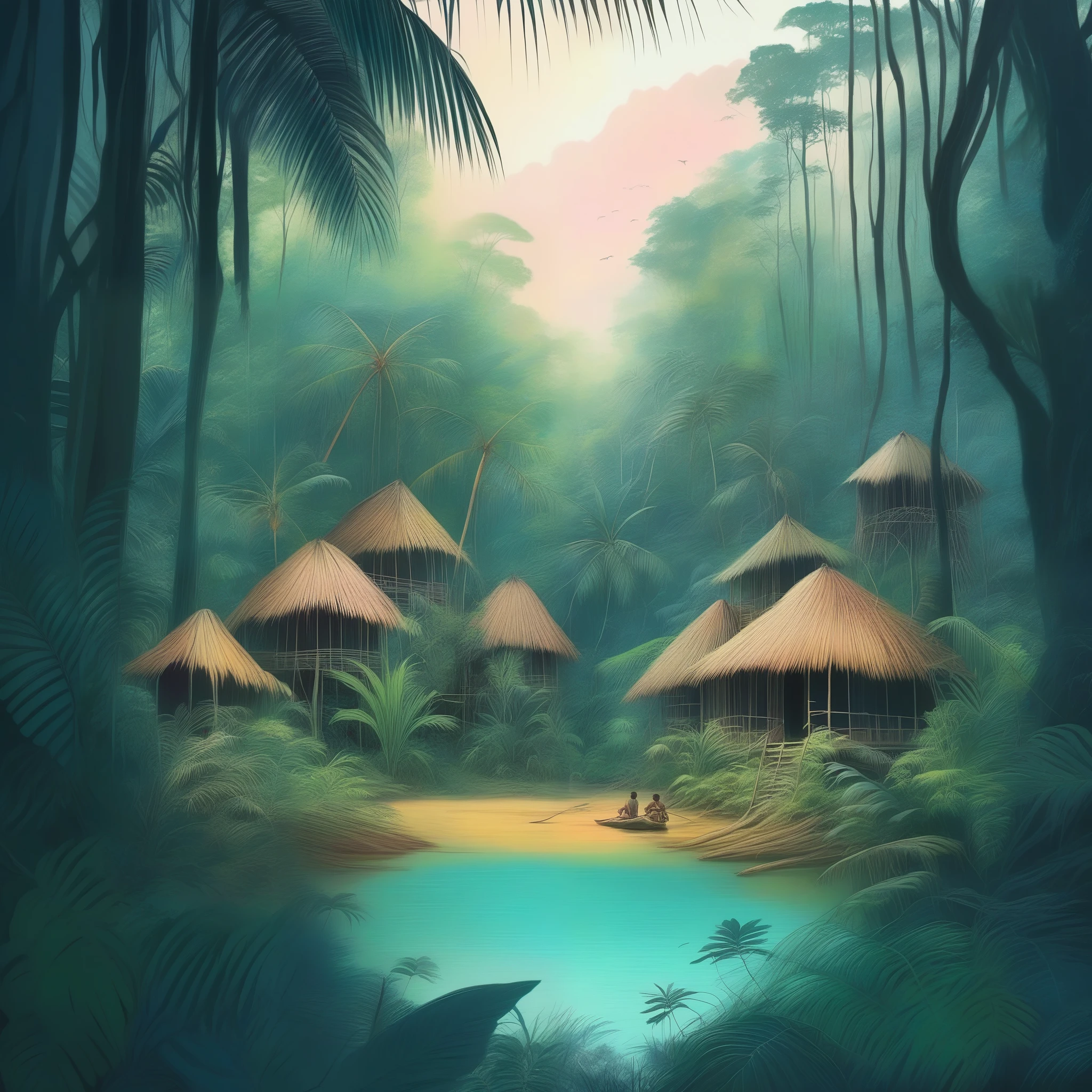 They are said to live in huge groups deep in the jungle., Even though no one has ever come back from there, Pastel art style