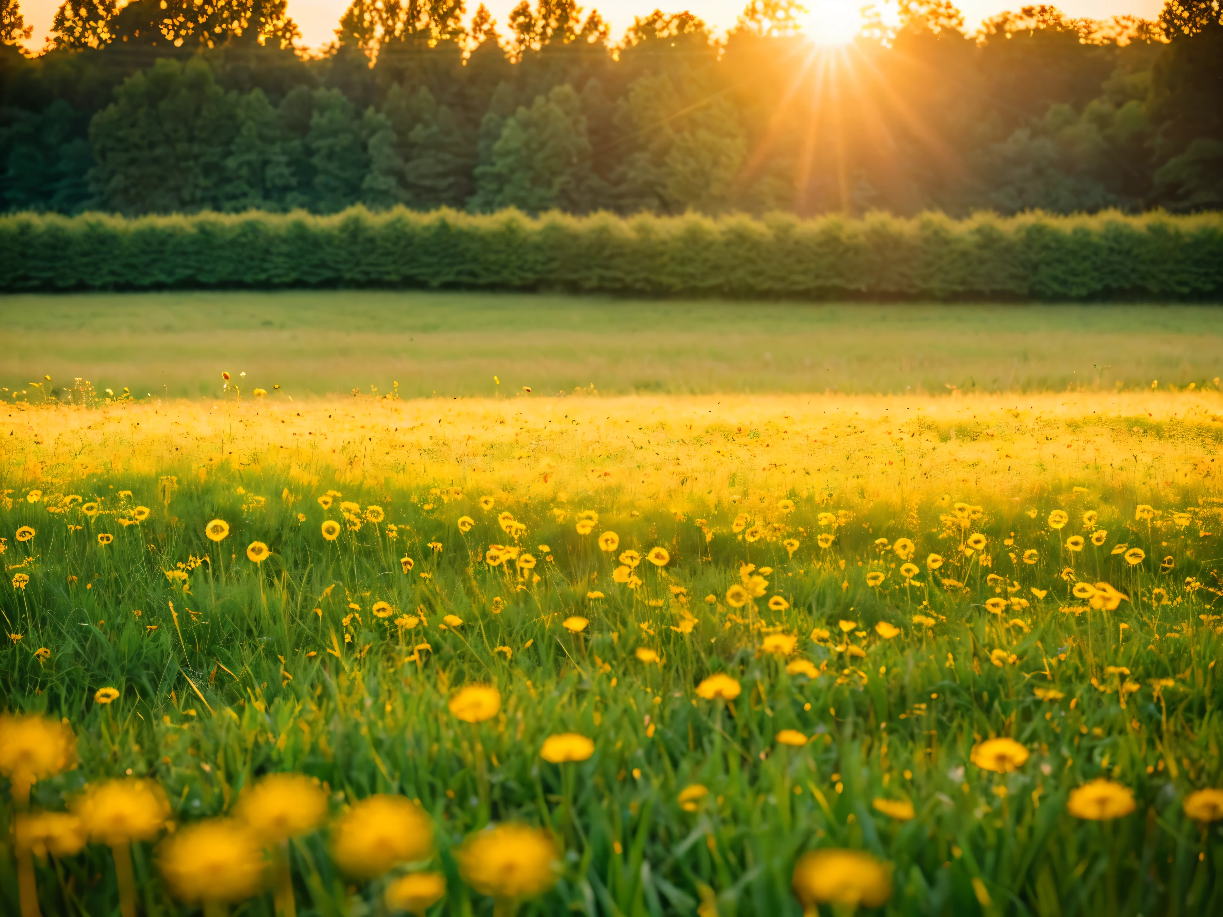 dandelion field, beautiful detailed dandelions, soft natural lighting, lush green grass, golden hour, vibrant colors, serene atmosphere, shallow depth of field, cinematic composition, dreamlike, ethereal, (best quality,4k,8k,highres,masterpiece:1.2),ultra-detailed,(realistic,photorealistic,photo-realistic:1.37)