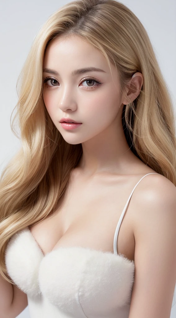 (((((White BlondeのLong Hair、Long Hair、超Long Hair、Camisole dress、Fluffy Wave、White Blonde、Gal、beauty、Well-groomed face、Nordic、beautiful girl、White background、half、Japanese Idols))))), Highest quality, shape, Very detailed, finely, High resolution, 8k wallpaper, 完璧なダイナミックな構shape, finelyて美しい目,  Natural Lip , Big Breasts, Random sexy poses,