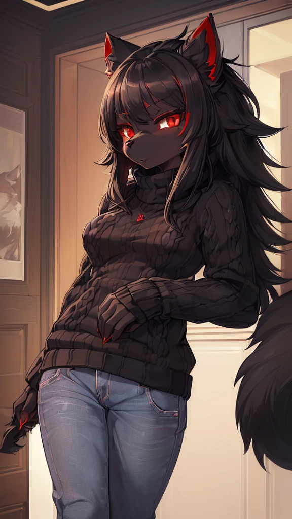 ((1boy)), big sharp wolf ears, large fluffy wolf tail, black short messy hair, black hoodie, gym booty shorts, vibrant amber eyes, black thigh highs, masterpiece, good quality, smug, slightly nsfw, has a big butt and big thighs, living room setting, teasing, seductive, toned abs, boy, bent over, heart eyes, slim waist, sitting down while butt faces viewer, extremly flat chest, bulge, mouth wide open, canine fangs, saliva dripping from tongue, intense blushing, EXTRA large bubble butt, EXTRA large thighs, lewd