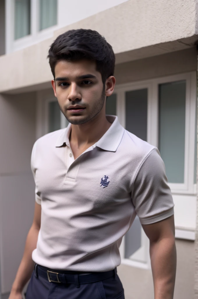 Boy with white polo with name Adrián Vila