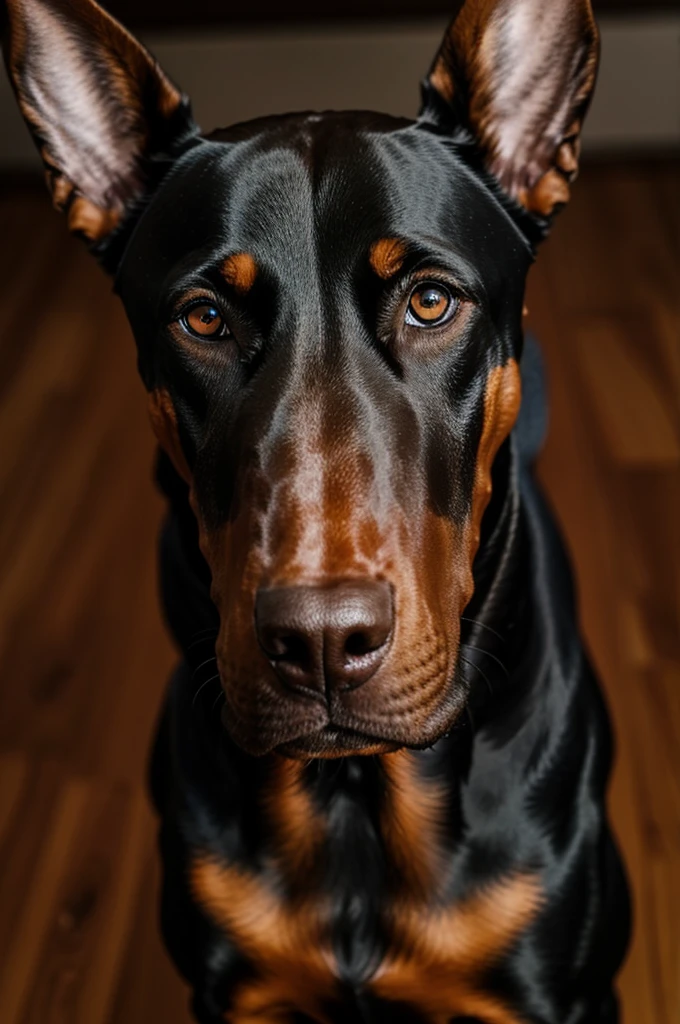 red eyed doberman dog