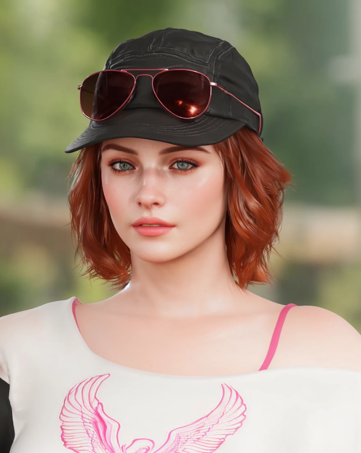 there is a woman with a hat and sunglasses on posing for a picture, high quality photorealism, photorealistic artstyle, daz3d genesis iray shaders, 3d character realistic, realistic artstyle, hyperrealistic , photorealistic style, photorealistic picture, realistic , hyper realistic style, soft portrait shot 8 k, iray shaders