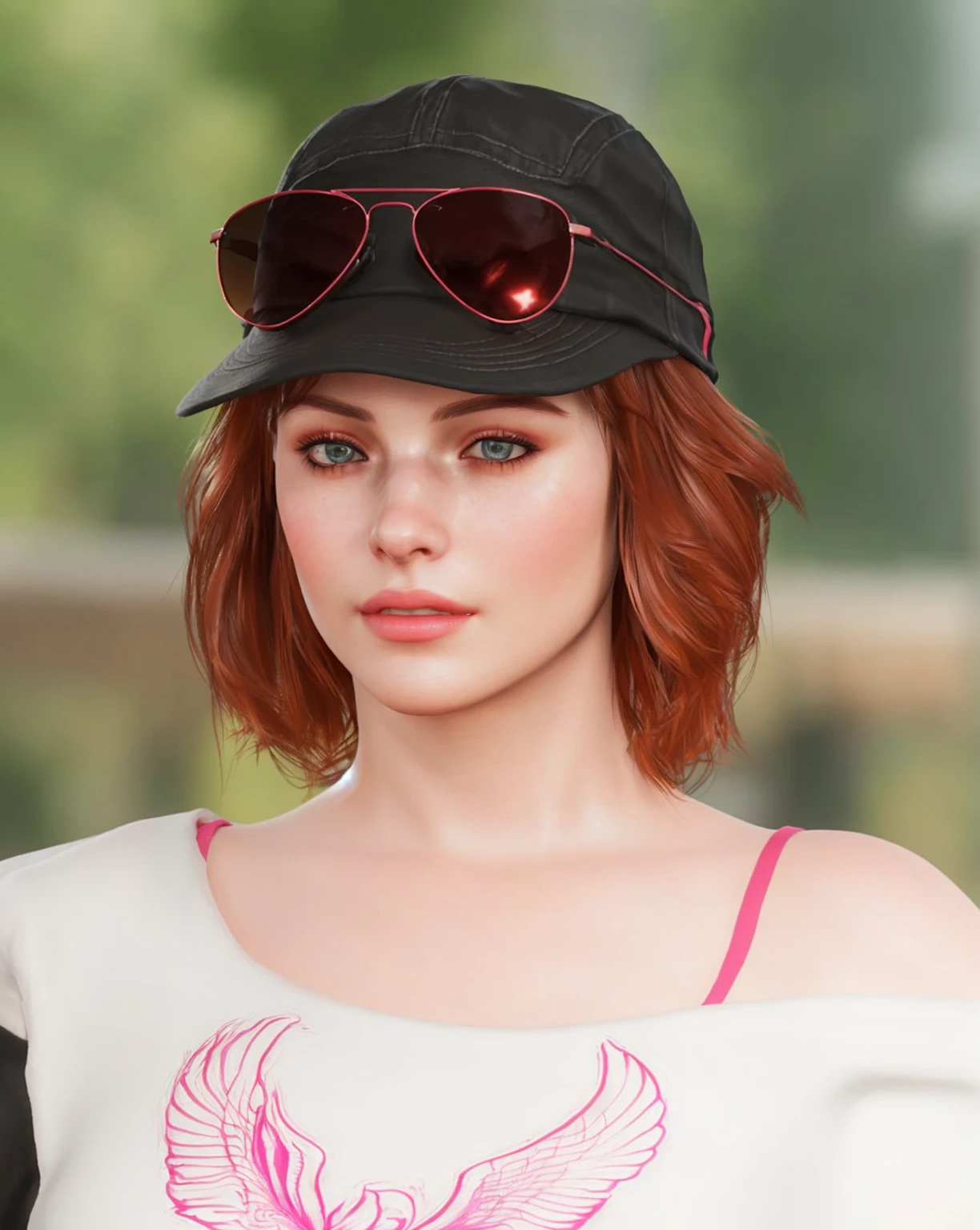 there is a woman with a hat and sunglasses on posing for a picture, high quality photorealism, photorealistic artstyle, daz3d genesis iray shaders, 3d character realistic, realistic artstyle, hyperrealistic , photorealistic style, photorealistic picture, realistic , hyper realistic style, soft portrait shot 8 k, iray shaders