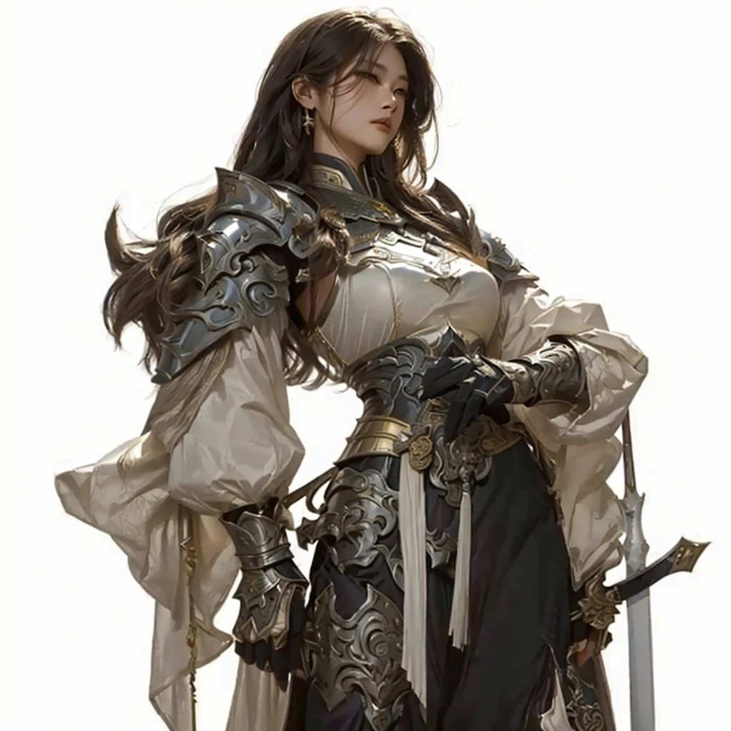 Close up of woman in costume holding sword, gorgeous female paladin, by Jay Yangin, Woojun Span(Wuzhun Shifan), by Jay Yang, cool character art, Zhou Chen(Zhou Chen), Highly detailed fantasy character, Epic exquisite character art, Fantasy Paladin Woman, produce: feng zhu, Beautiful Female Knight, Yves Bentru, pretty female cleric