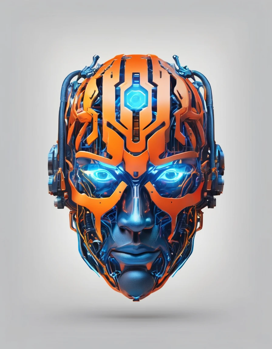 8K,live-action,Cyber god logo, Translucent head, Silicon Neuron, Mechanic Brain, Cyberpunk orange and neon blue colors, Modern, colorful