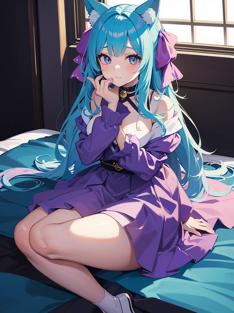 1 girl with blue hair and purple cat ears and unicorn horns, moe art style anime, cute anime catgirl, anime style art, nekomimi, Holo as a wolf girl, anime style, 8k, anime girl with cat ears, anime catgirl, high quality anime art style, cute anime style, anime feel, photorealistic kawaii Sucking a penis completamente nua 