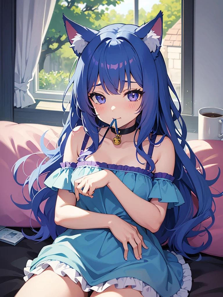 1 girl with blue hair and purple cat ears and unicorn horns, moe art style anime, cute anime catgirl, anime style art, nekomimi, Holo as a wolf girl, anime style, 8k, anime girl with cat ears, anime catgirl, high quality anime art style, cute anime style, anime feel, photorealistic kawaii Sucking a penis completamente nua 