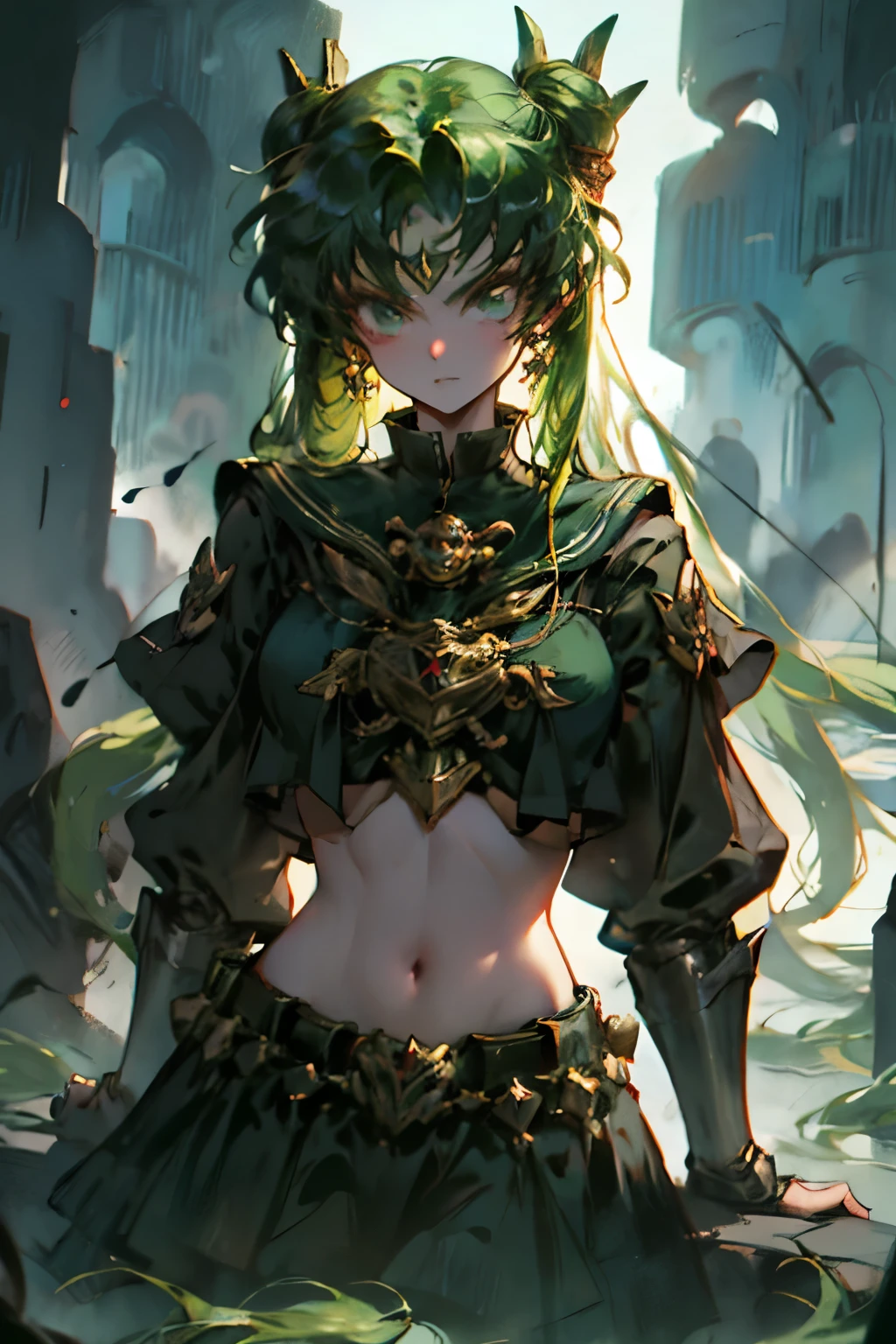 Black Kakalot Female, Green Hair, Look at Viewer, Green Castle