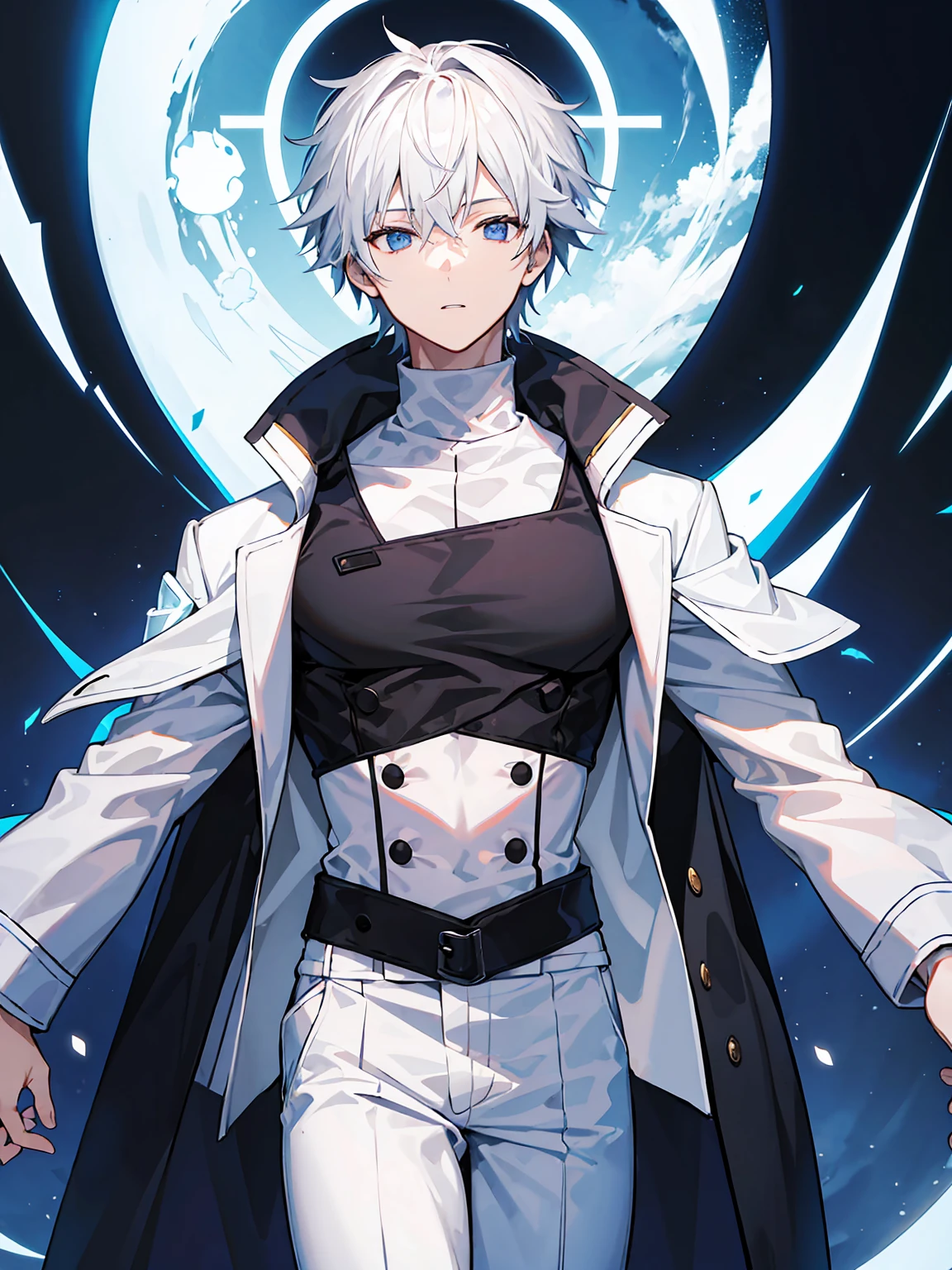 White suit、male、whole body、Black turtleneck、Character portrait