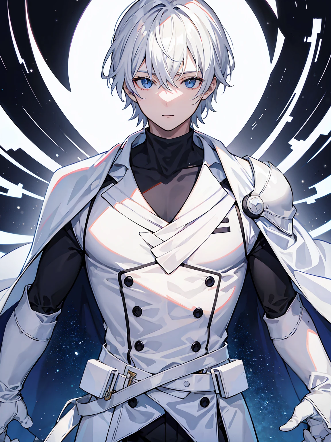 White suit、male、whole body、Black turtleneck、Character portrait