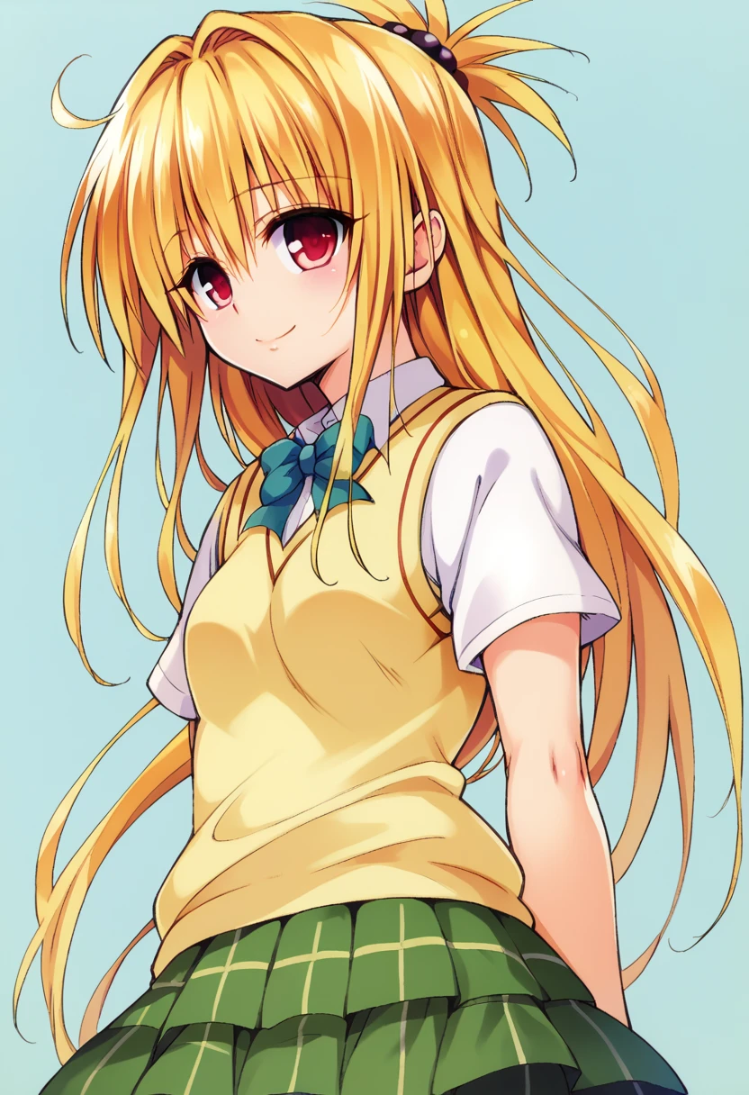 Kentaro Yabuki, love〜fart, ore_9, score_8_superior, score_7_superior BREAK
konjiki no yami, Red eyes, Blonde, Hair Intake, Long Hair, Hair Pod, , skirt, Sweater vest, View your viewers, A light smile, Portraiture, skirt lift show off panties座りながら