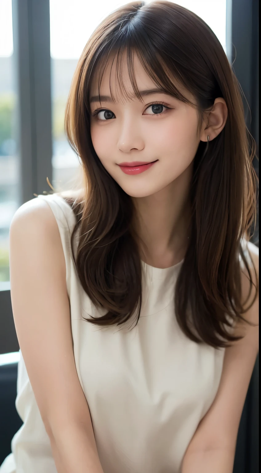 Tabletop, Highest quality, shape, Very detailed, finely, High resolution, 8k wallpaper, 完璧なダイナミックな構shape, Beautiful and detailed, Straight hair, Small breasts, Natural color lip, Random sexy poses,smile,20-year-old girl、Midnight、Beautiful and dense face、Perfect and beautiful face,Big eyes、RAW Photos、Expressing feminine poses with the whole body、Beautiful and detailed、Small face、Beautiful Duplex、Slim face and figure,Beautiful golden ratio face、blouse、Check shorts、smile、Real Photo、Raw photo、Sweaty face and body、Real human skin,finely描かれた肌:1,4