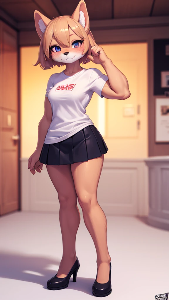 Girl with muscular legs in a skirt