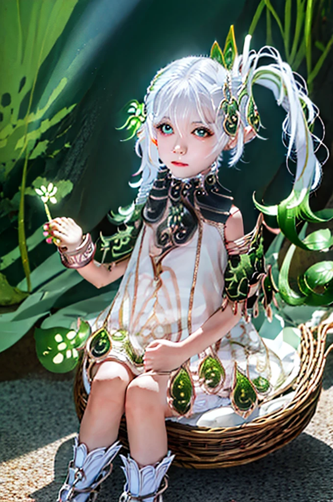 Fraction_9, Fraction_8_Direction_7_Direction_6_Direction_5_Direction_4_up, src_Japanese cartoons, Uncensored, Korean glue, complex_detail_XL, outdoor, Sunlight, Sunlight, bamboo forest, Depth of Field, Nashida, 1 Girl, Solitary, Green Eyes, skirt, white skirt, Pointed ears, cross-shaped pupils, + +, Side Ponytail, Long hair, White hair,Back to the audience,bend over