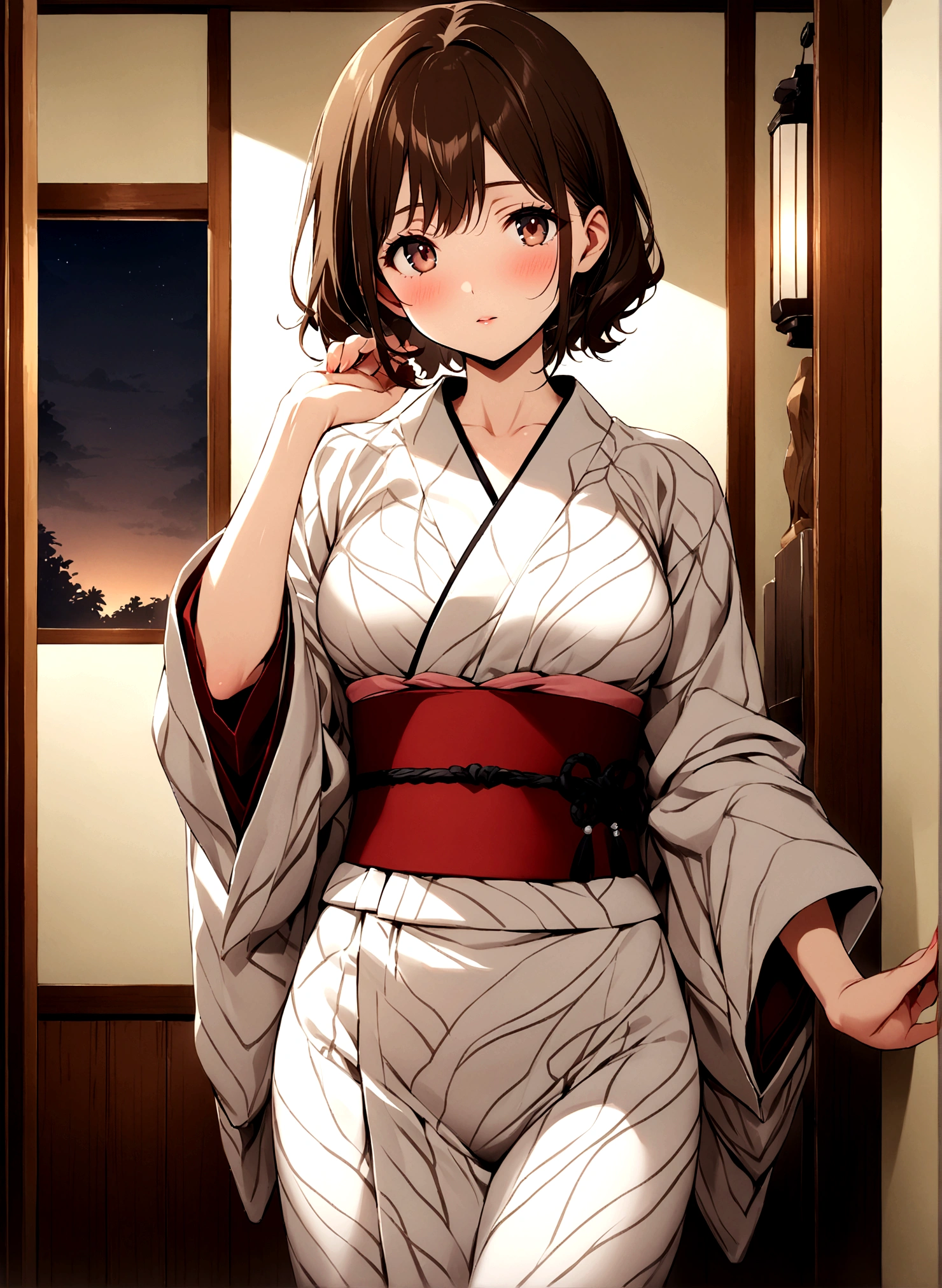 masterpiece, Highest quality,Chizuru Mizuhara, One girl,Beautiful Eyes,Dark brown hair,yukata,sexy,Fold,Luxury Ryokan
