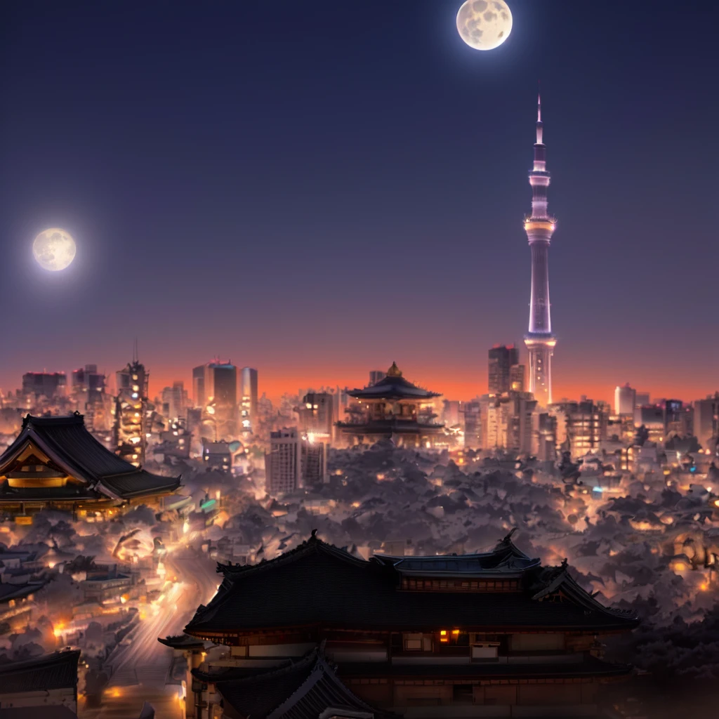 Arabian style view of the city with a full moon in the sky, Tokyo japan, Japanese cities, Japan Deeper Journey Exploration, Japan Travel and Tourism, Japan Tourism, Tokyo city, Japan Travel and Adventure, Japanese cities at night, japan Tokyo skytree, Japan at Night, who was born in Tokyo in 19, Tokyo, Tokyo prefecture