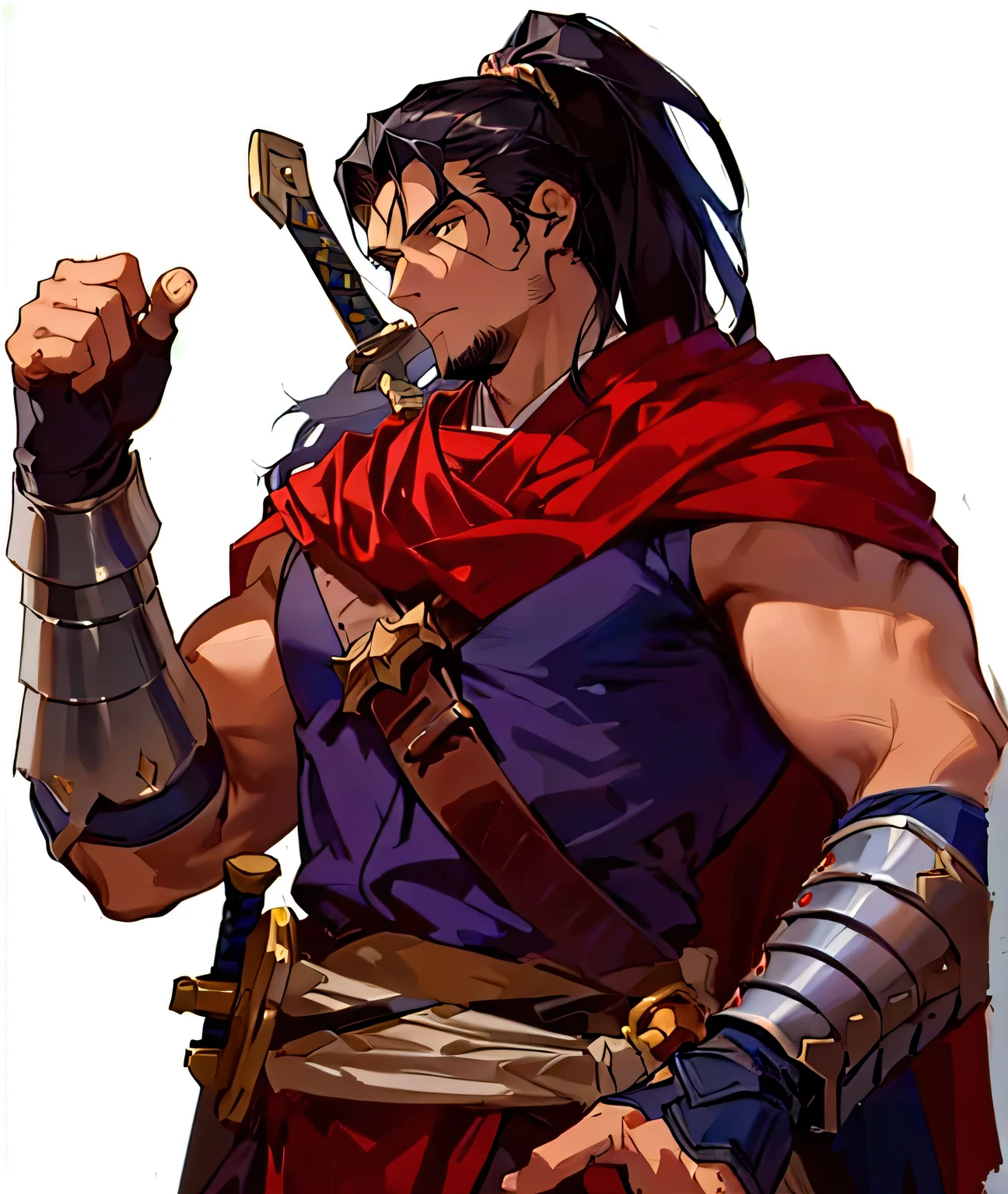 Cartoon image of a man holding a sword and wearing a cape, Barrett Fleimier, Silas, jrole play, role play, Hephaestus, Casimir Art, role play avatar, picture of an adult Male Warrior, Taisho Rome, hero character art, Male Warrior, jrole play art, Fighting Stance, Hero Pose, Character art