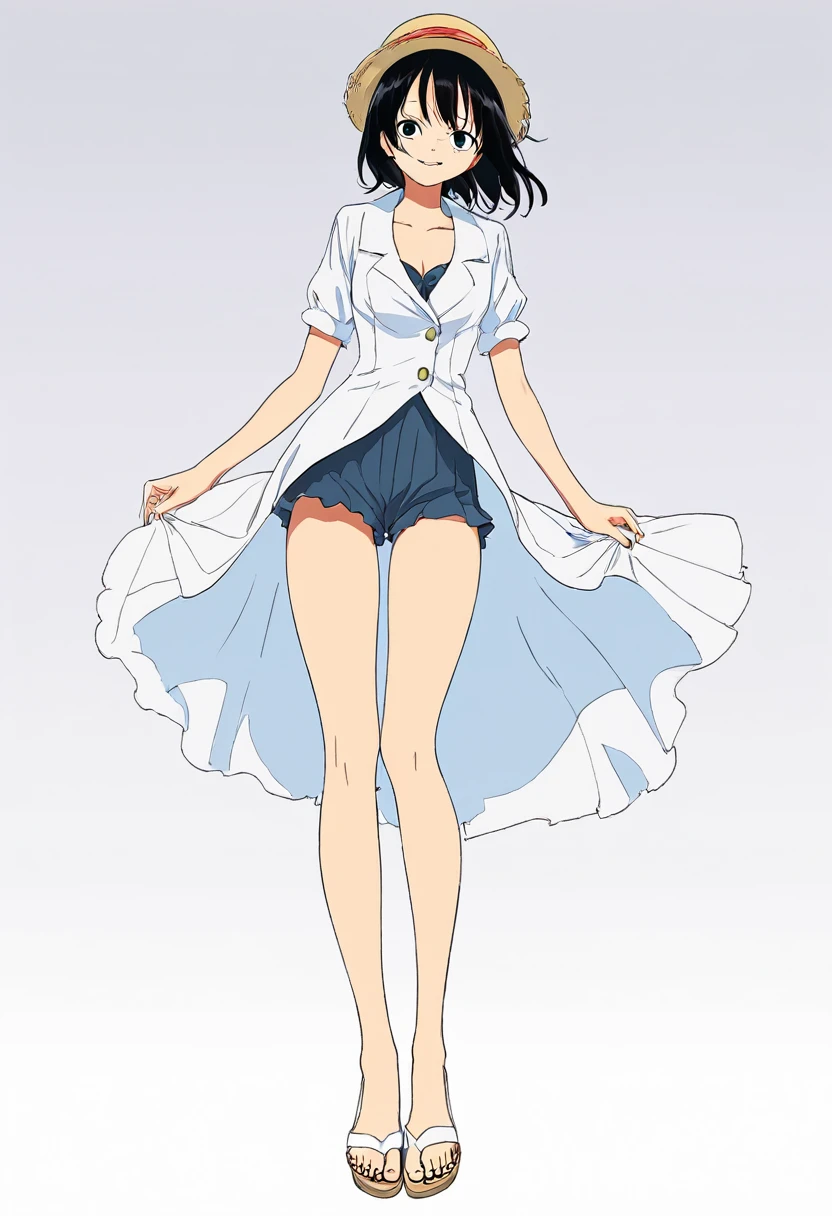 high quality、beautiful、girl、Shortcuts、one piece、front、whole body、Toes、White background