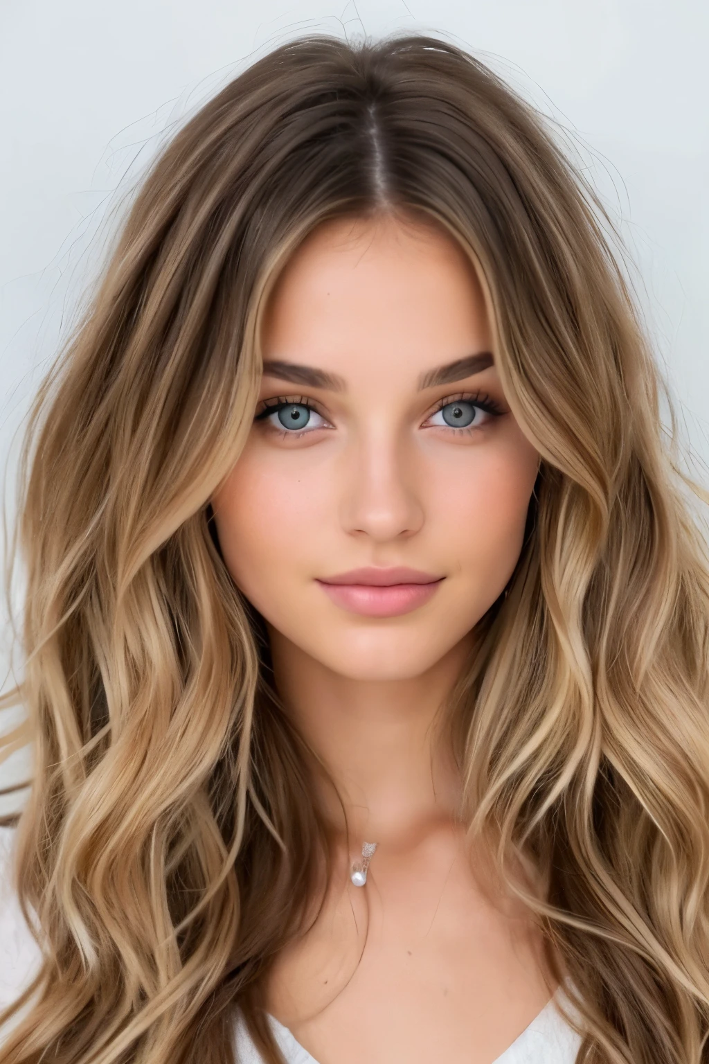 wavy brunette,meches blondes, avec un grain de beauté sur le visage generer cette femme sous plusieurs angles