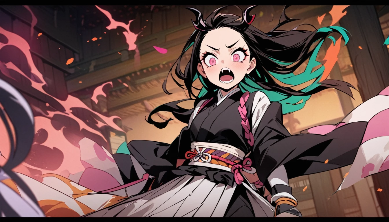 Anime girl with long black hair and a pink dress holding a green object、Nezukoちゃん、Nezuko、Cute girl anime visuals、女性Anime characters、Long Hair Anime Girl、Demon Slayer Louis fan art、Anime characters、Shushu anime images、kimono、Harumi、Flowing hair and long robes